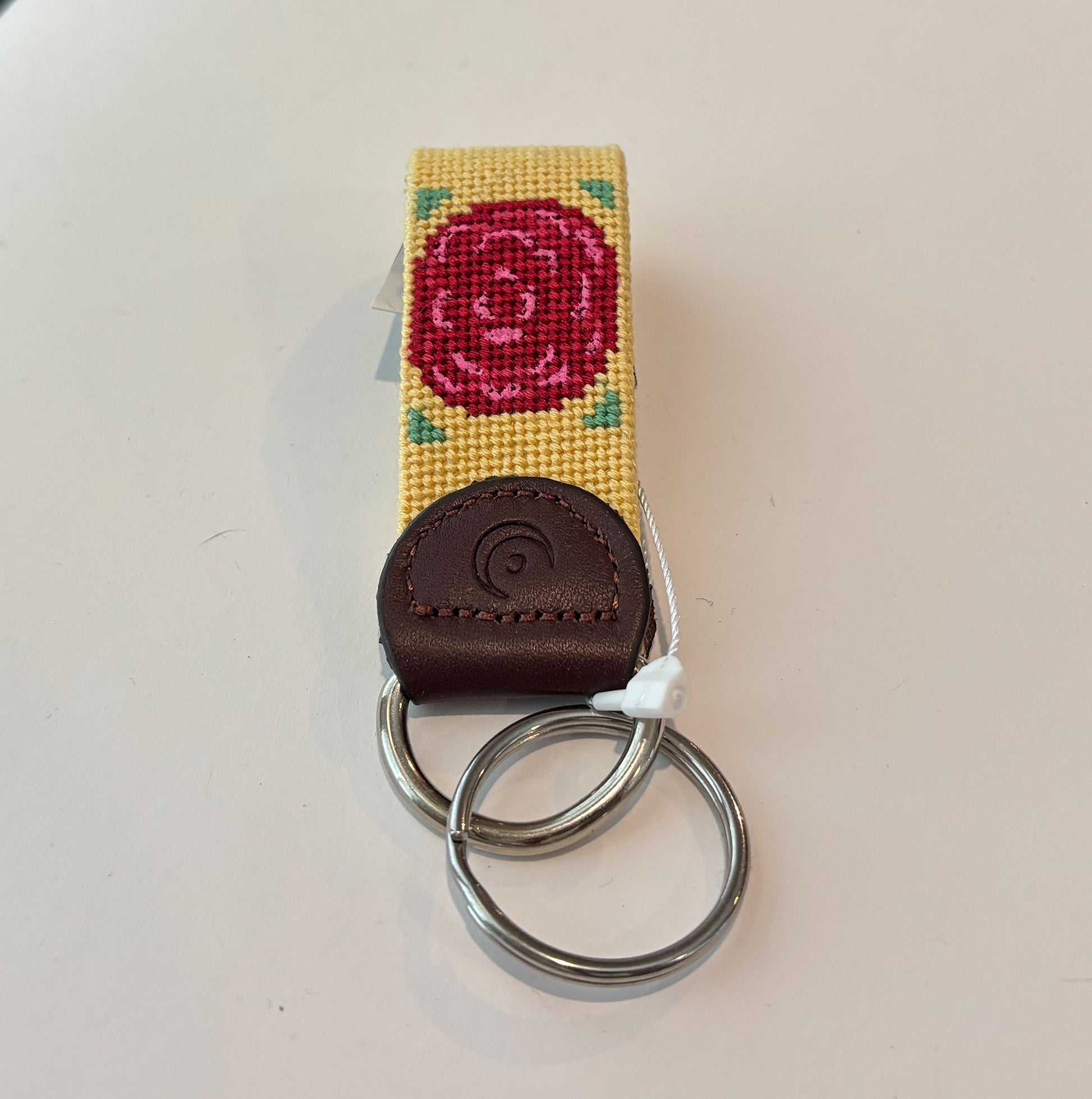 rose flower artisan needlepoint key fob