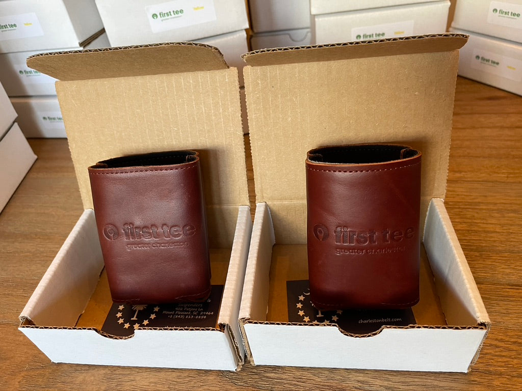 first tee high quality leather can cooler koozie