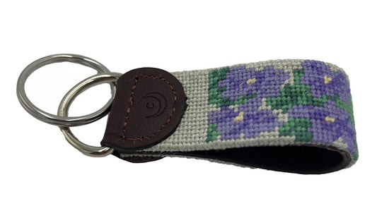 Key Fobs - Violet Flower Hand-stitched Needlepoint