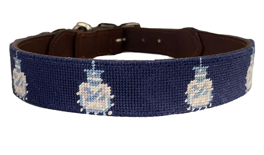 the Citadel spike needlepoint embroidered leather dog collar