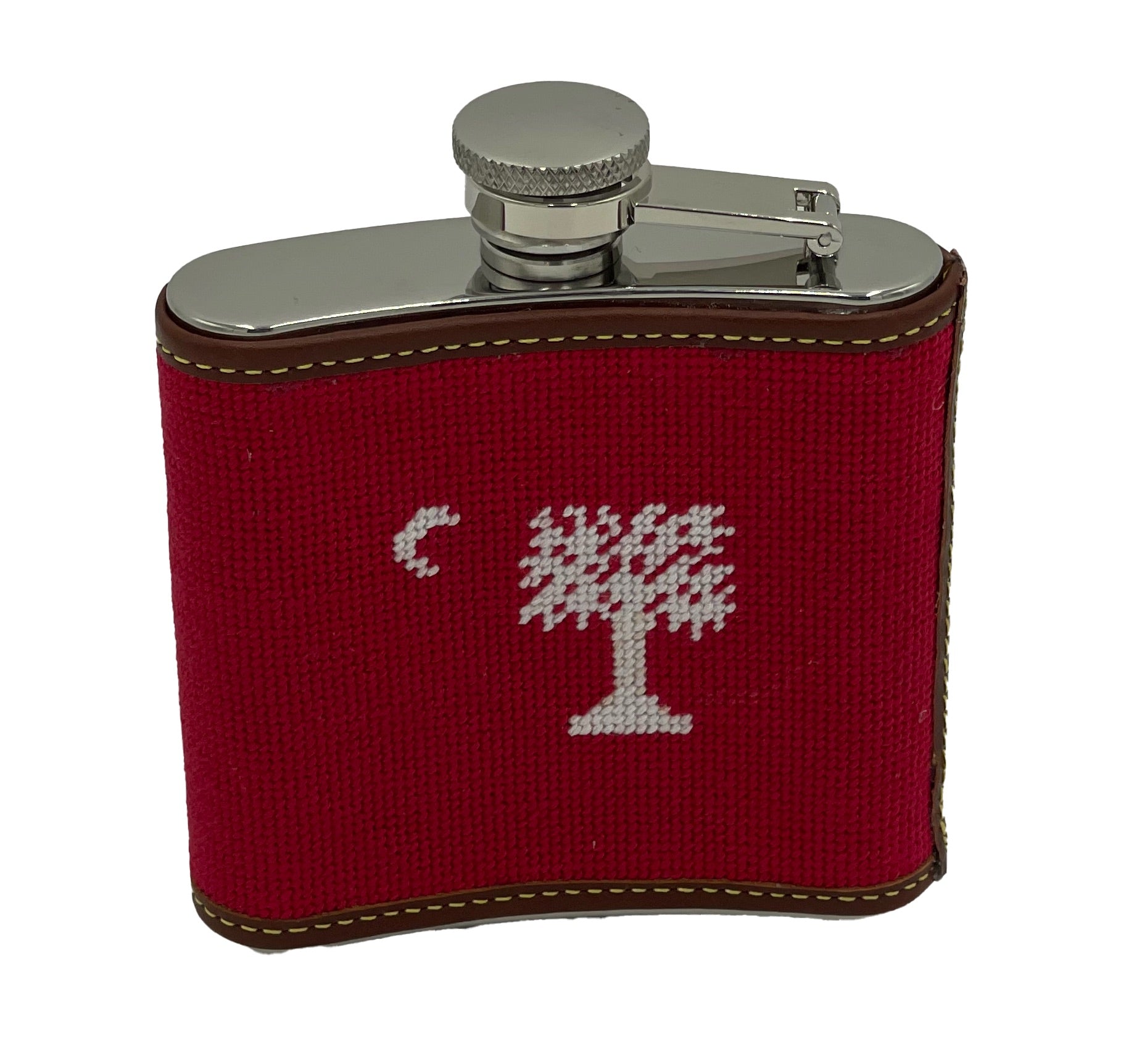 palmetto moon needlepoint embroidered leather flask