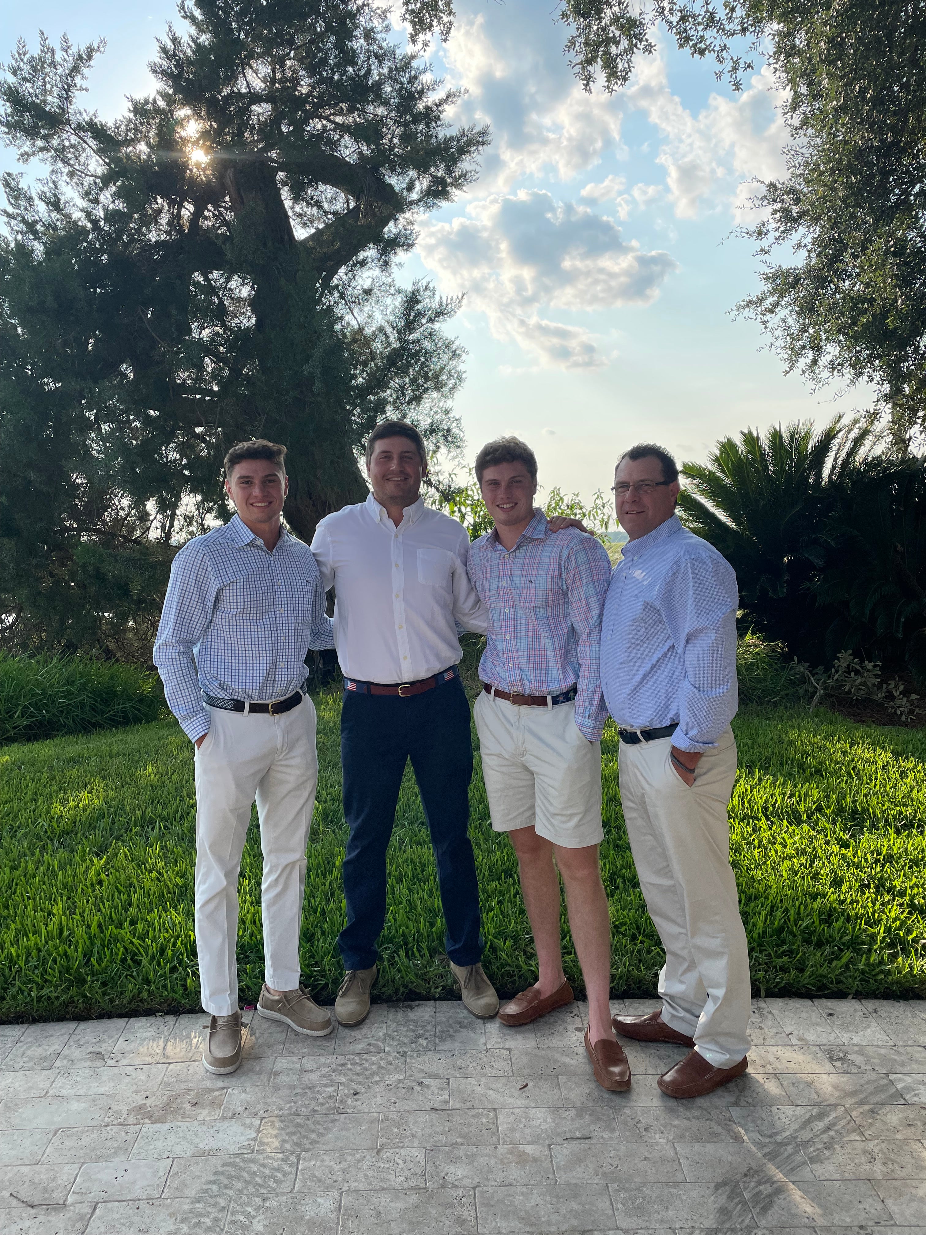 Charleston Belt customers wearing needlepoint belts.  Featuring our brand ambassador Andrew Novak PGA Tour professional golfer and other customers and ambassadors.