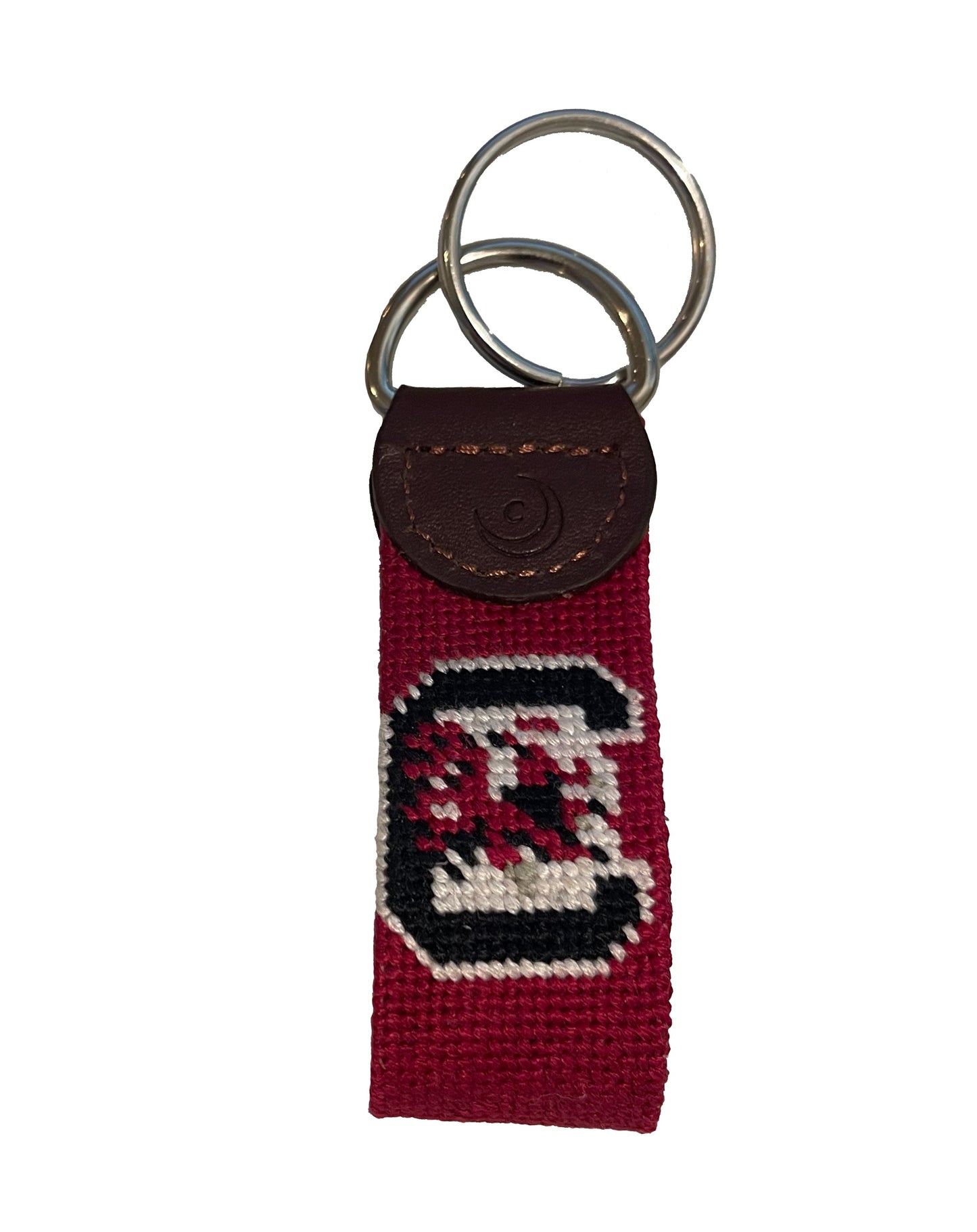 USC gamecocks needlepoint embroidered leather key fob