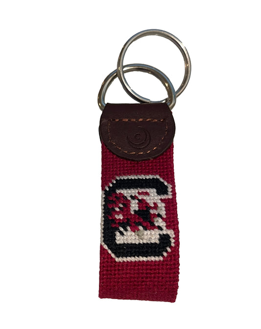 USC gamecocks needlepoint embroidered leather key fob
