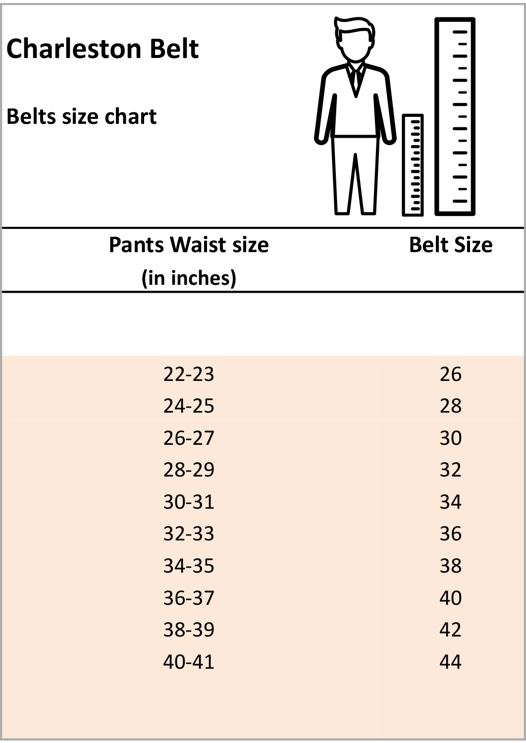 Charleston Belt Size Chart