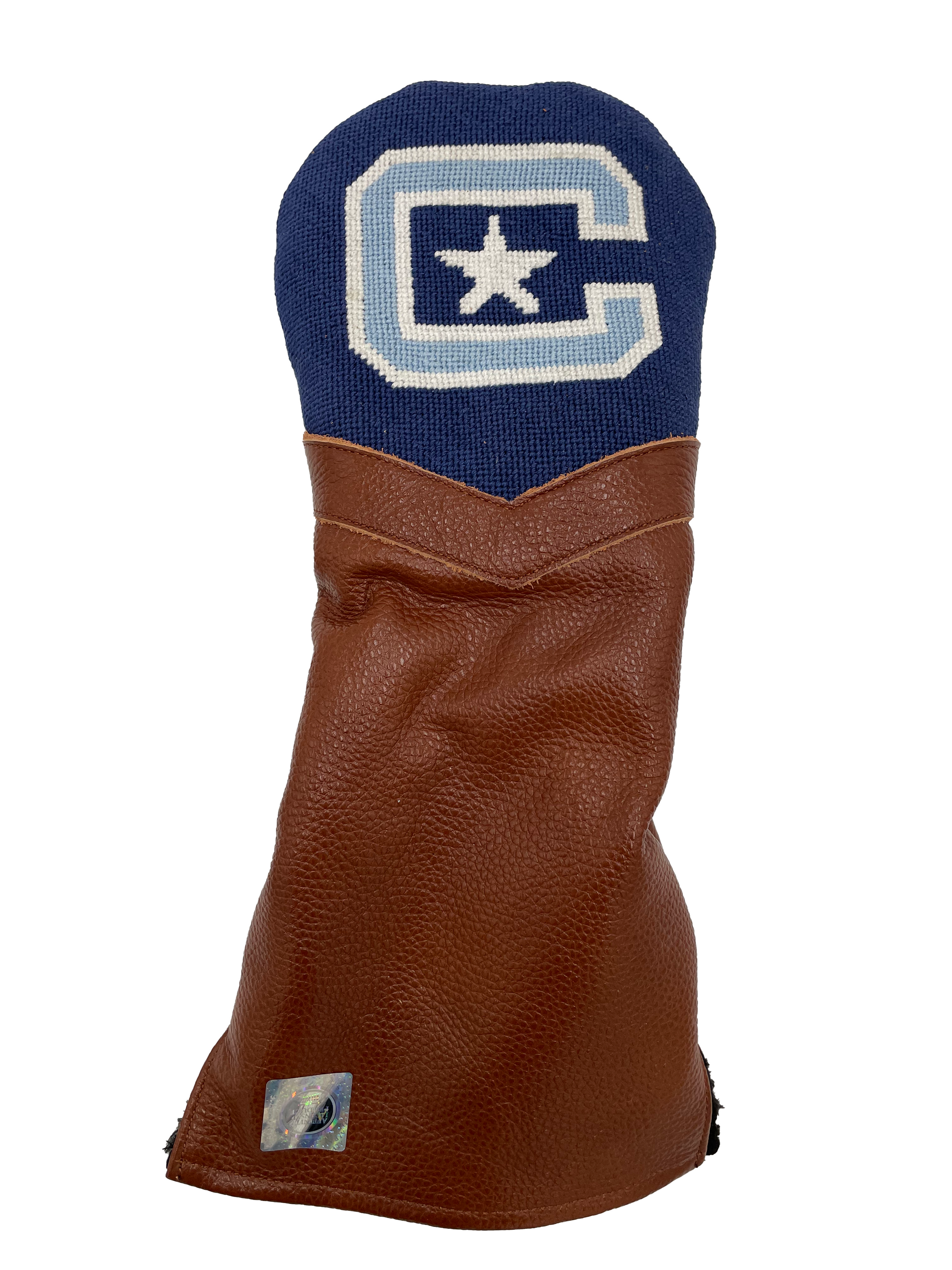 the Citadel needlepoint embroidered leather golf head cover