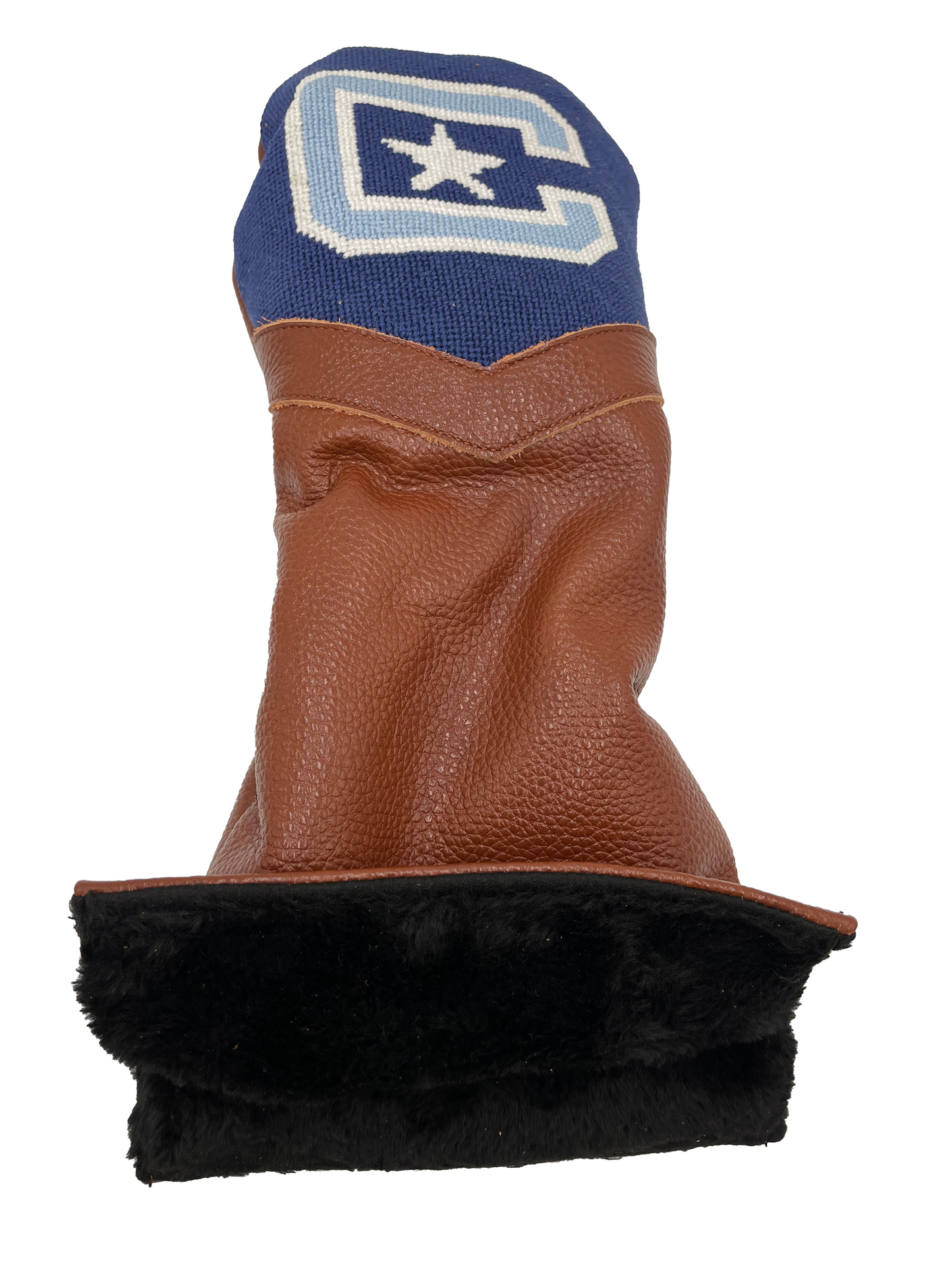 the Citadel needlepoint embroidered leather golf head cover interior