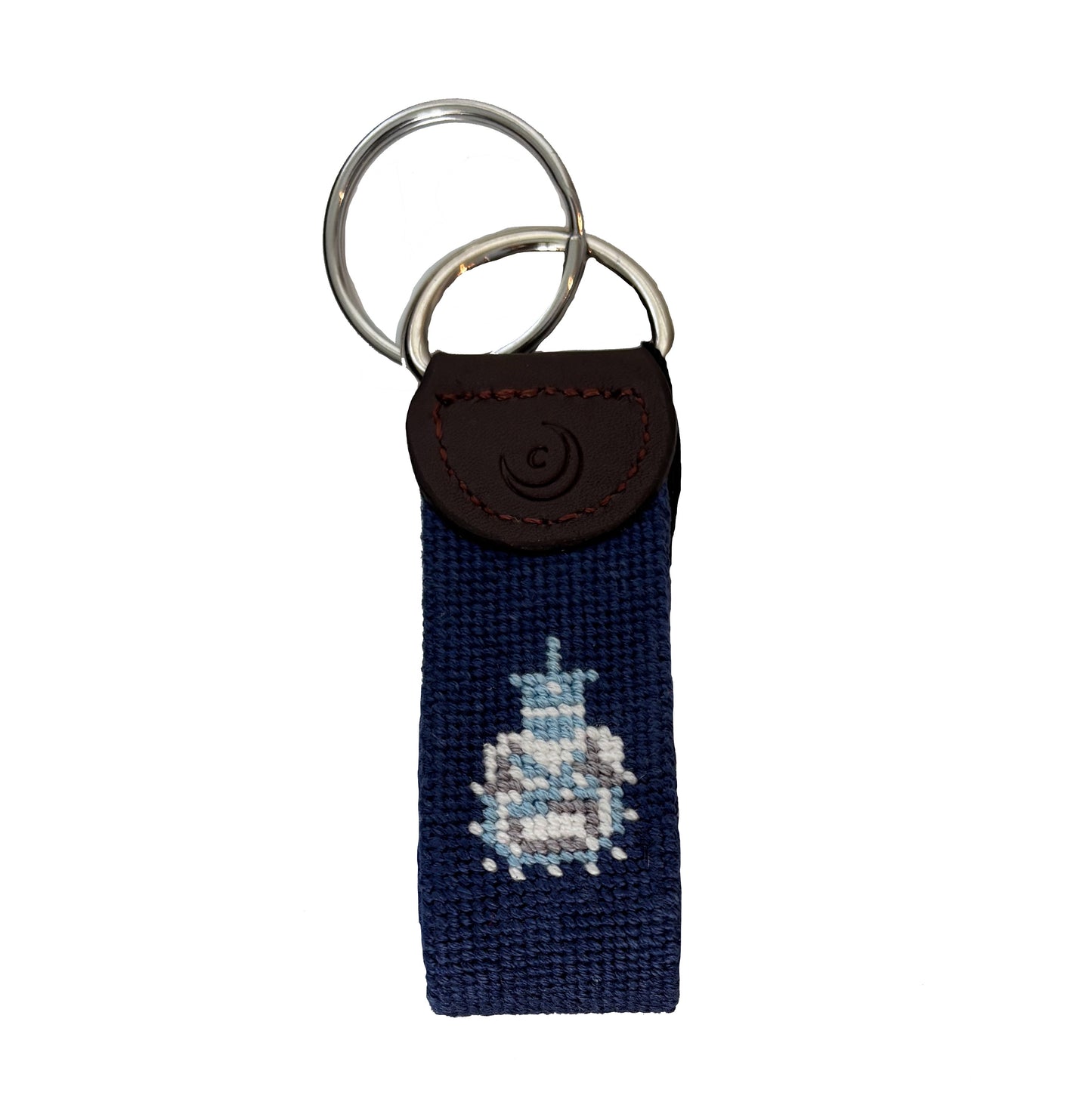 the Citadel artisan needlepoint key fob navy blue