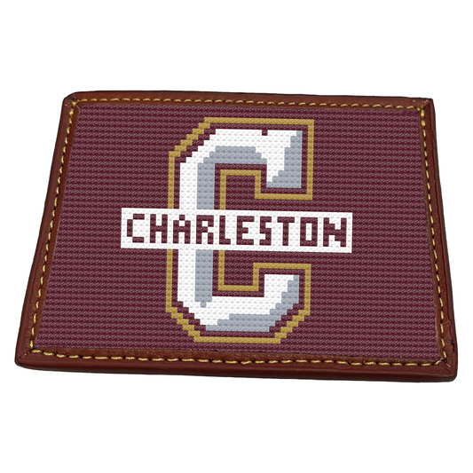 college of charleston needlepoint leather card wallet mockup
