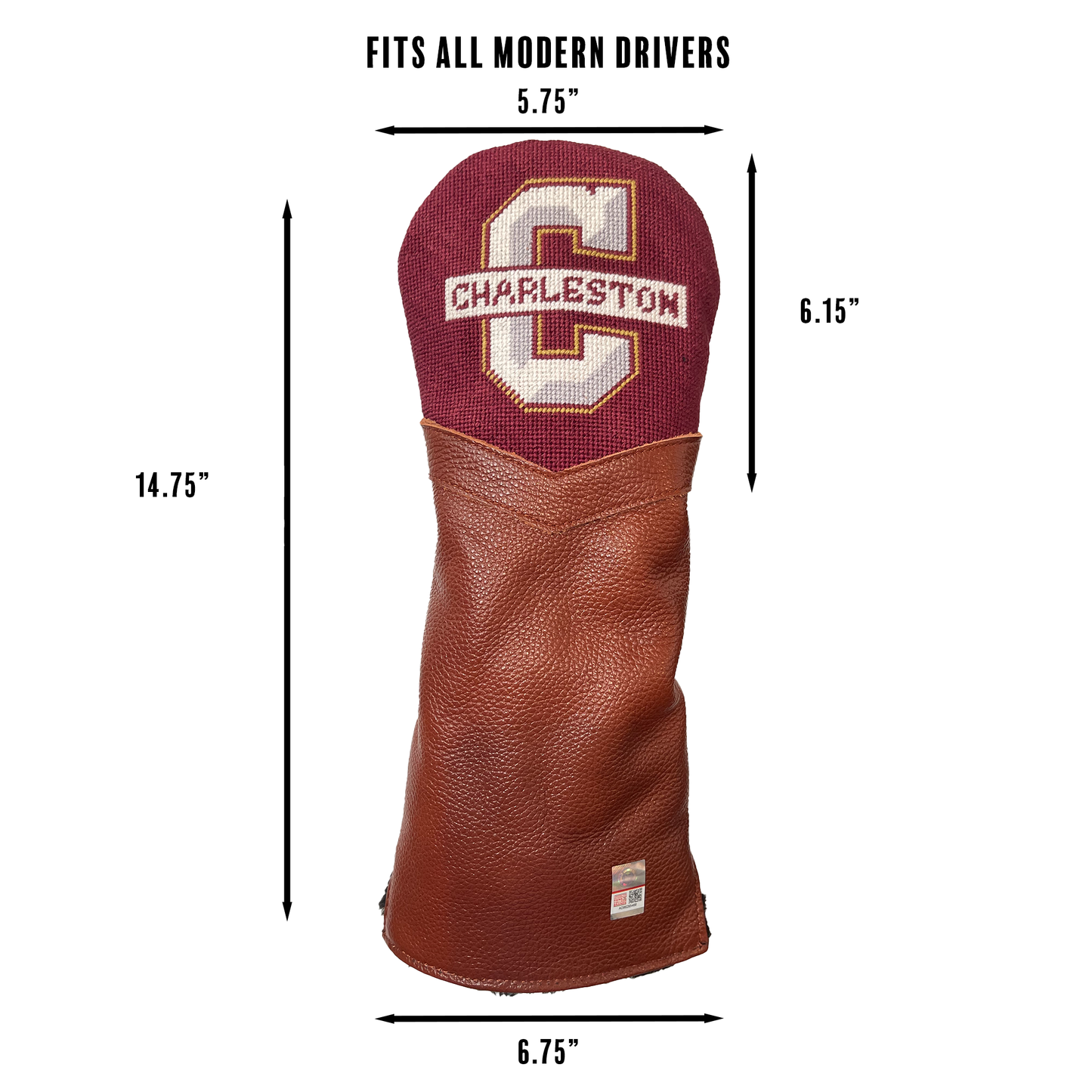 College of Charleston needlepoint  leather golf head cover measurements