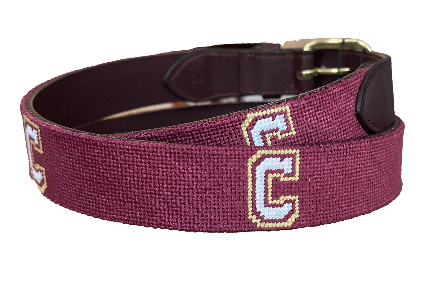 College of Charleston needlepoint embroidered leather belt
