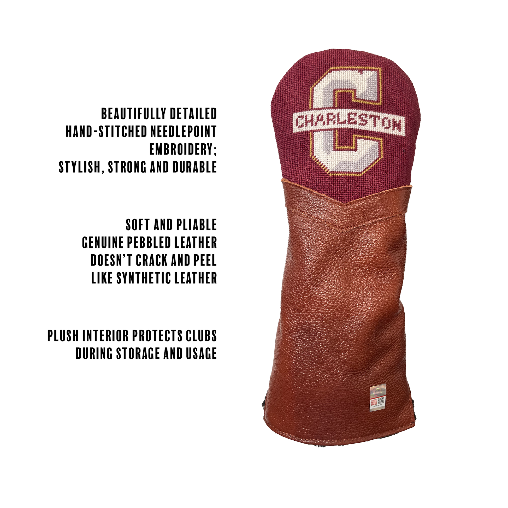 College of Charleston needlepoint embroidered leather golf headcover