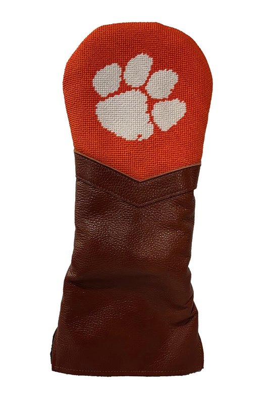 Clemson tiger gear needlepoint embroidered leather golf head cover
