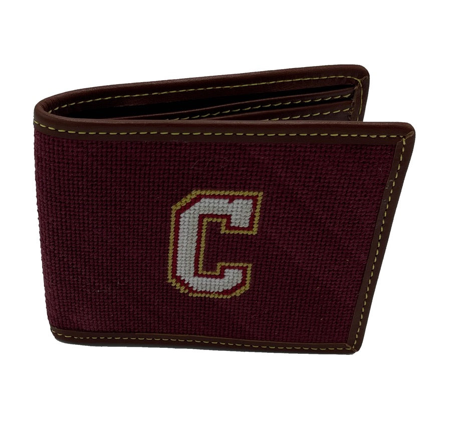 college of charleston needlepoint embroidered leather bifold wallet