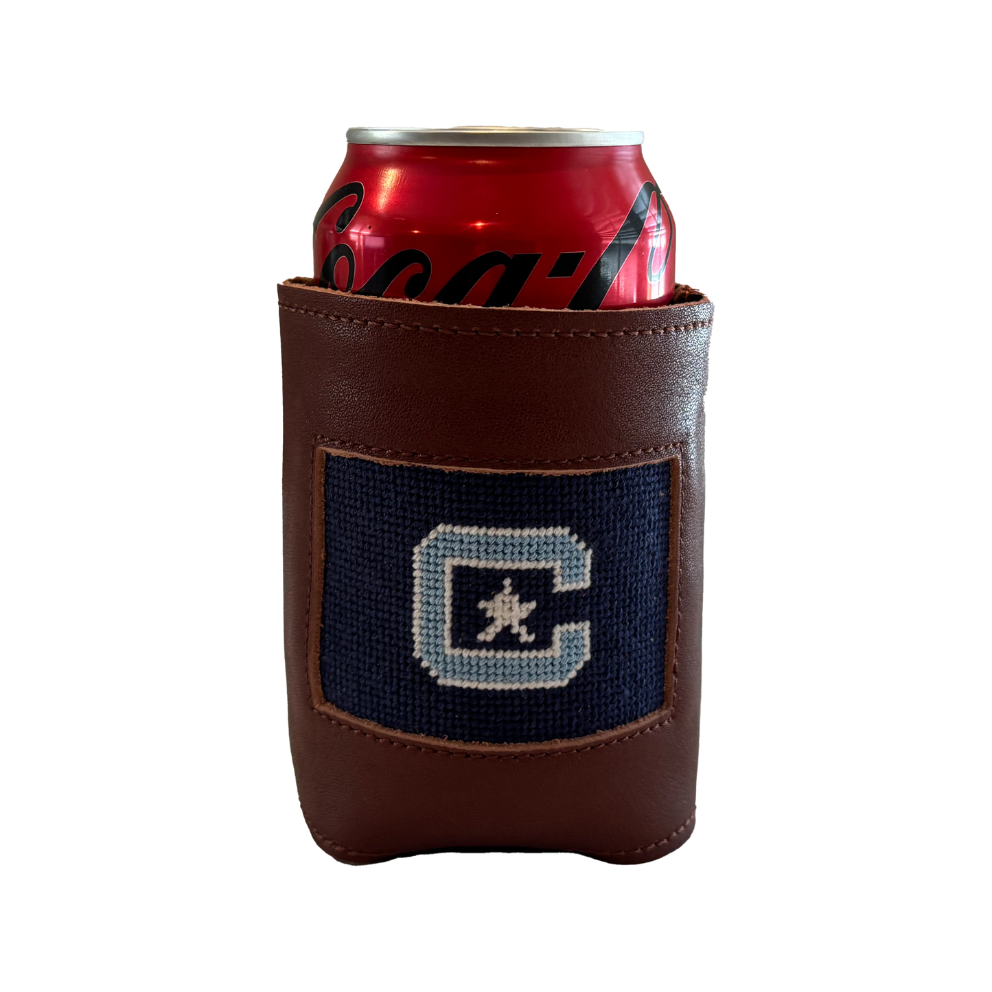the citadel leather can cooler koozie navy blue