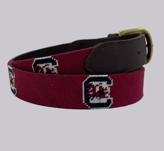 USC Gamecocks artisan needlepoint leather belt
