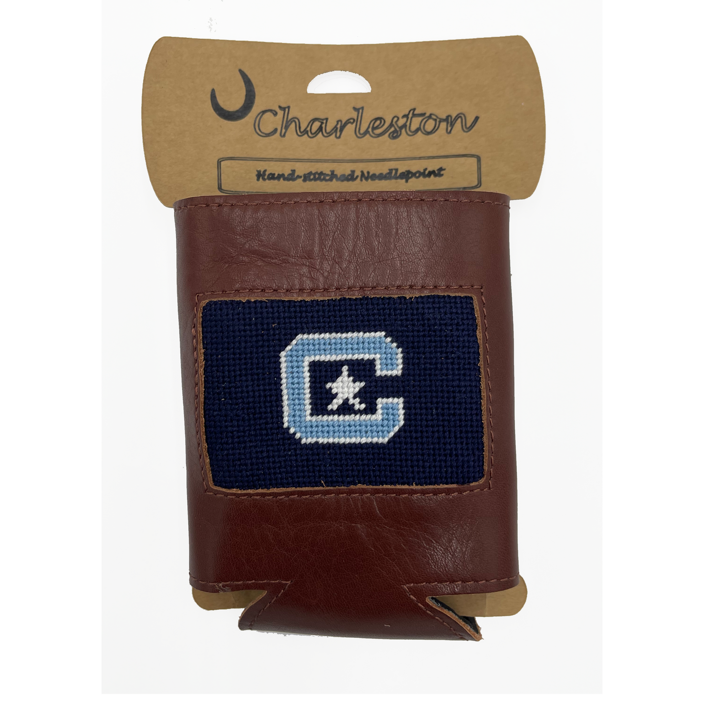 the citadel leather can cooler koozie navy blue