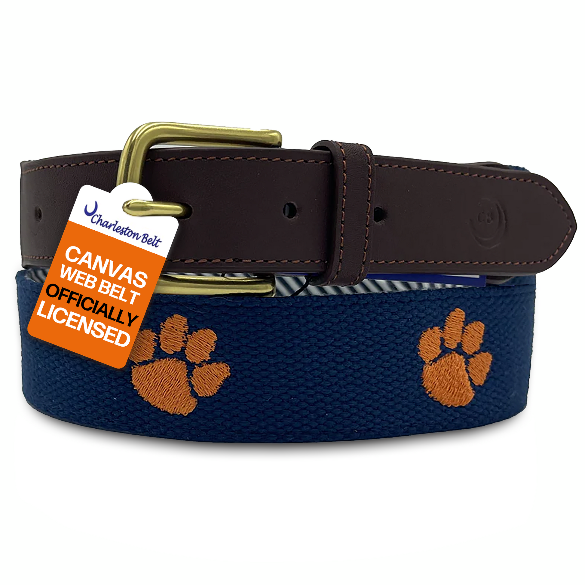 Clemson tiger print leather web belt