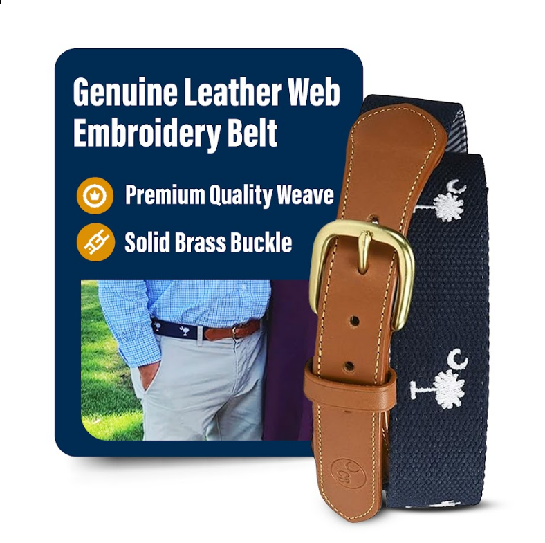 palmetto moon sc state flag web embroidery genuine leather belt