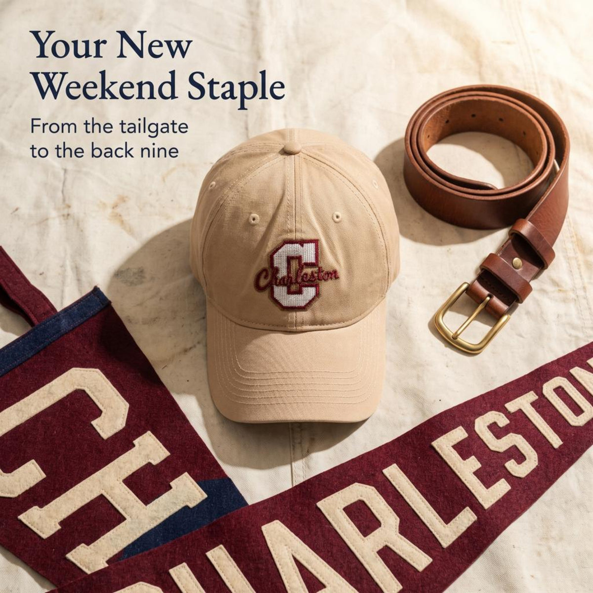 College of Charleston Twill Embroidered Brim Hat Cap Khaki