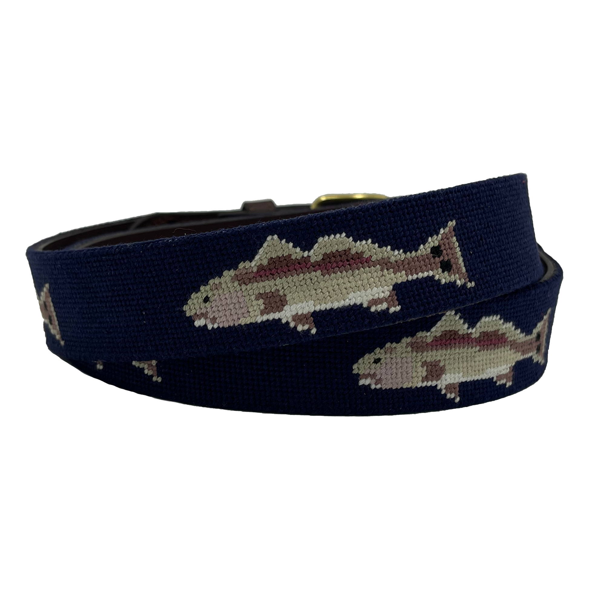 redfish fishing needlepoint embroidered leather belt