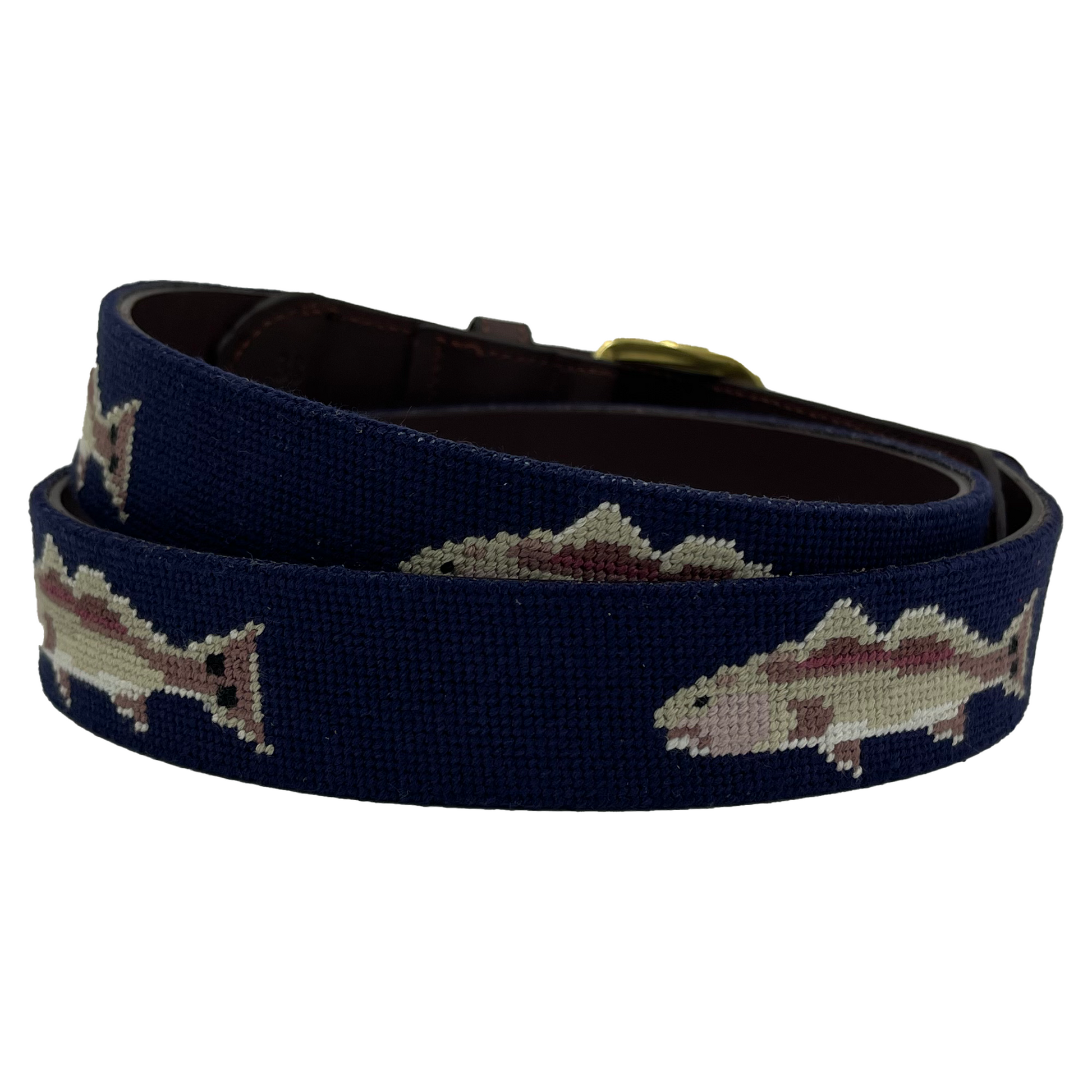 redfish fishing needlepoint embroidered leather belt