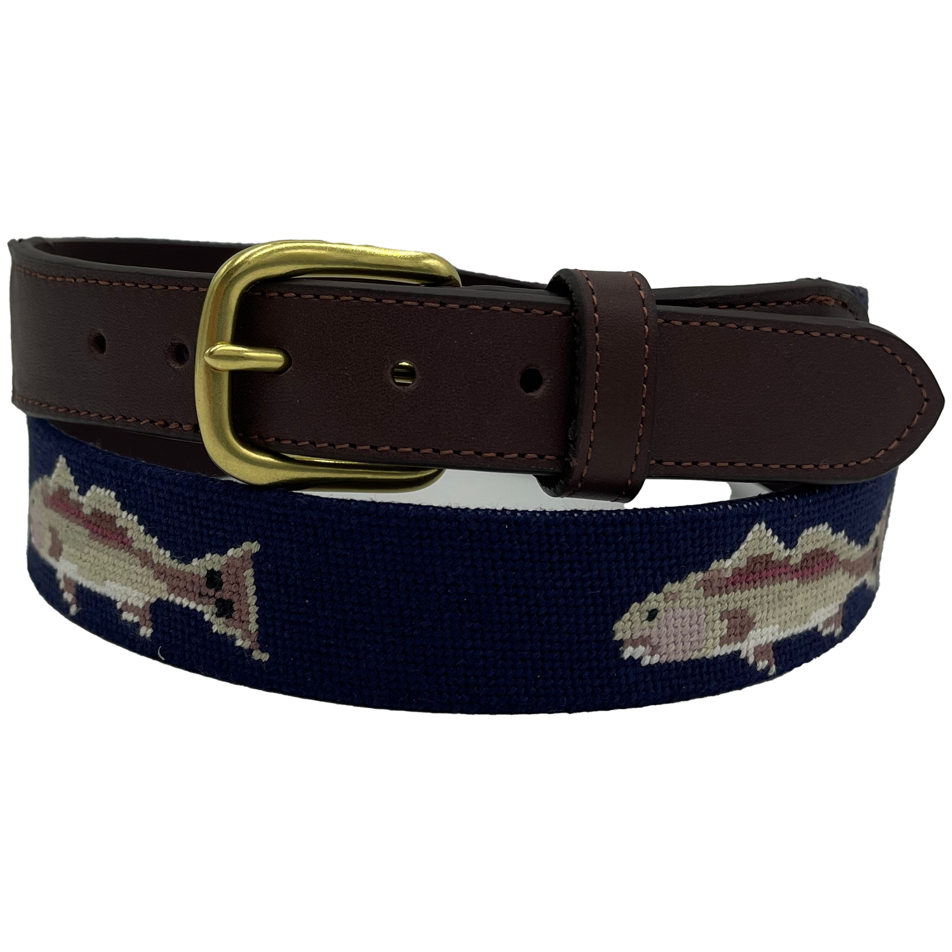 redfish fishing needlepoint embroidered leather belt