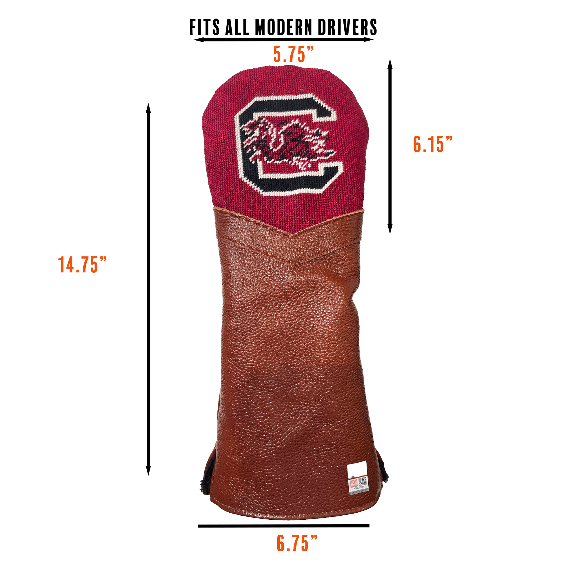 USC gamecocks needlepoint embroidered leather golf headcover measurements