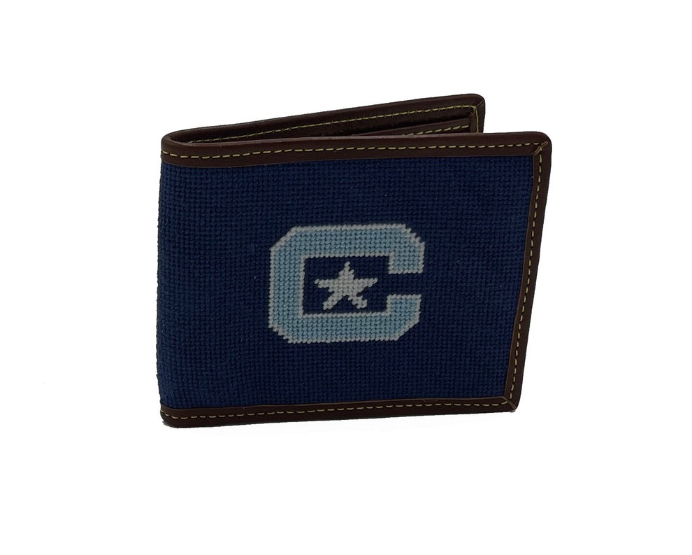 citadel needlepoint embroidered leather bifold wallet