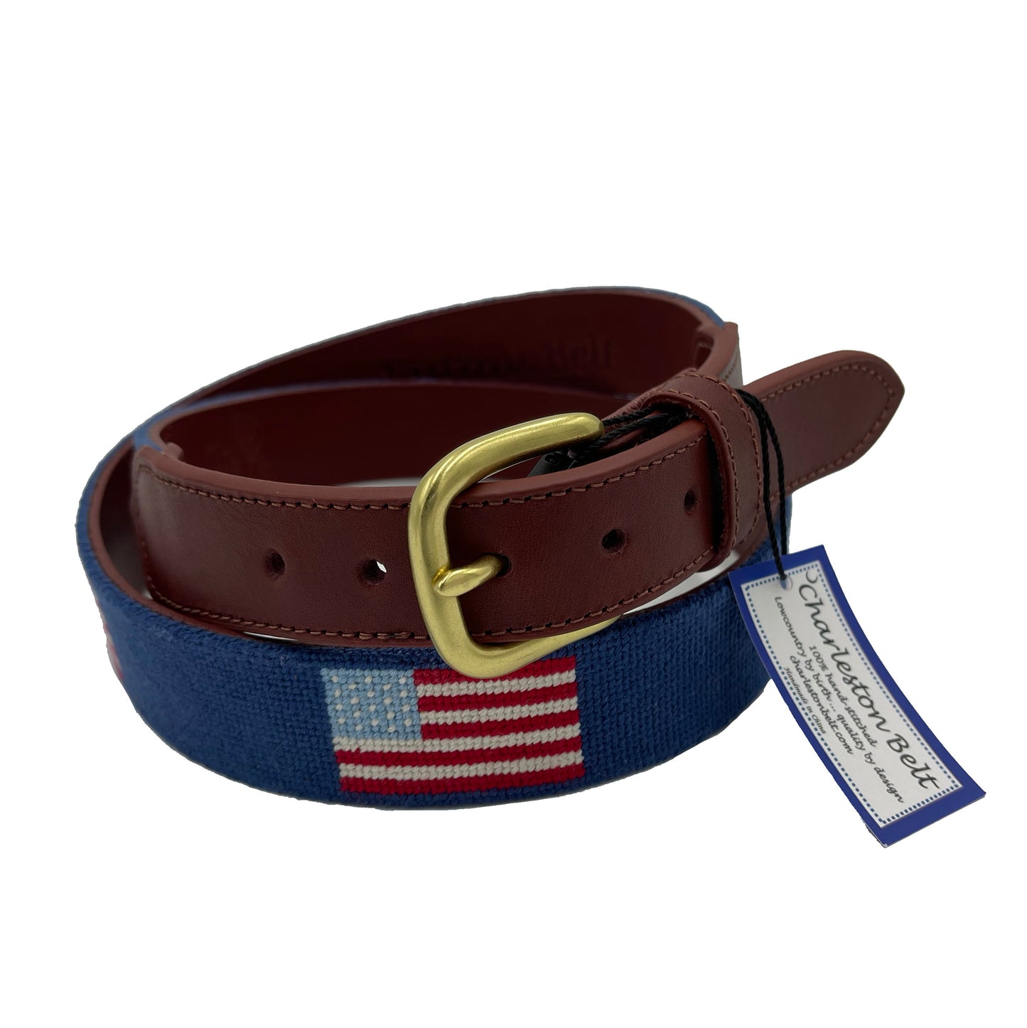 american flag needlepoint embroidered leather belt