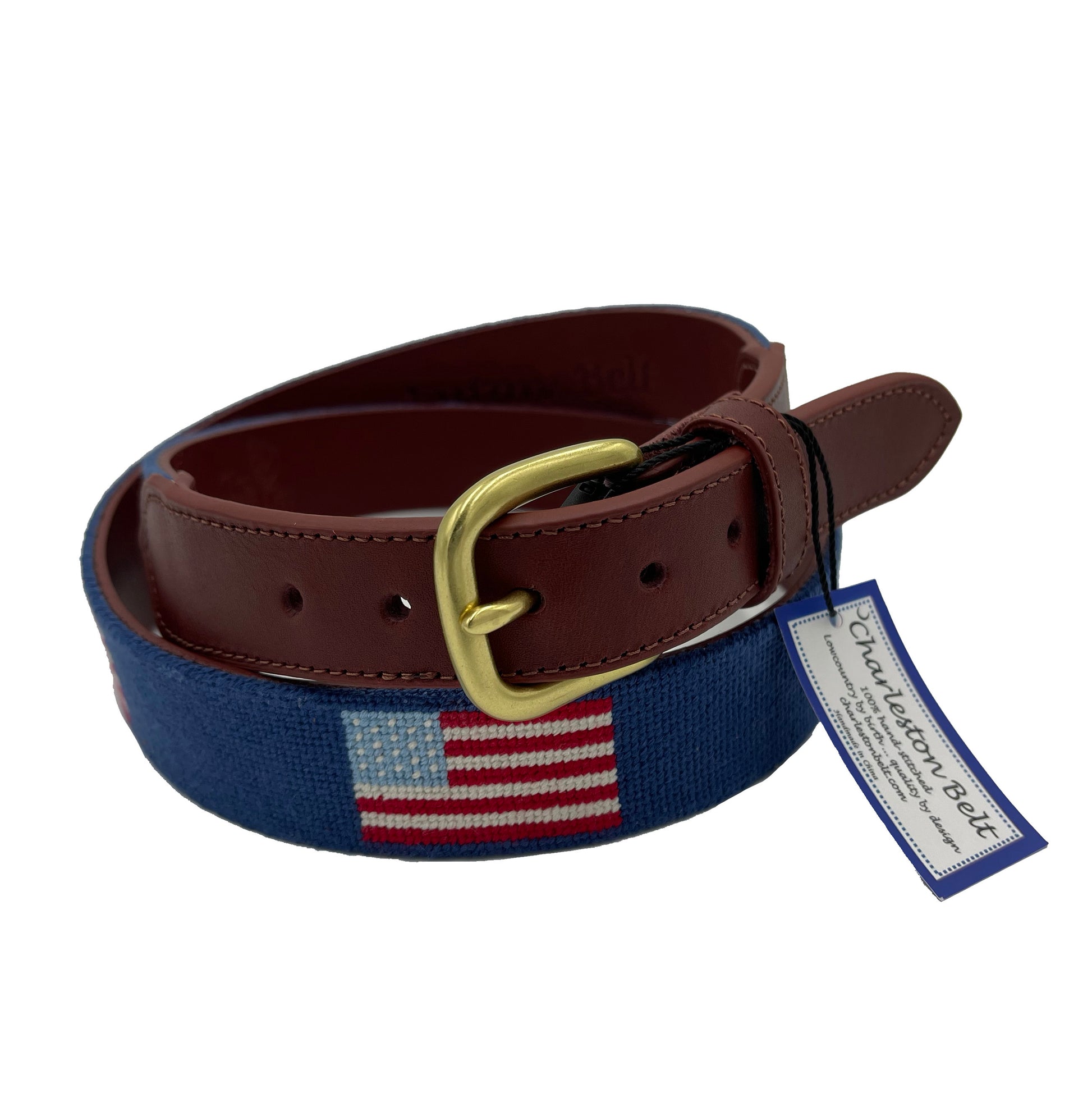 american flag needlepoint embroidered leather belt