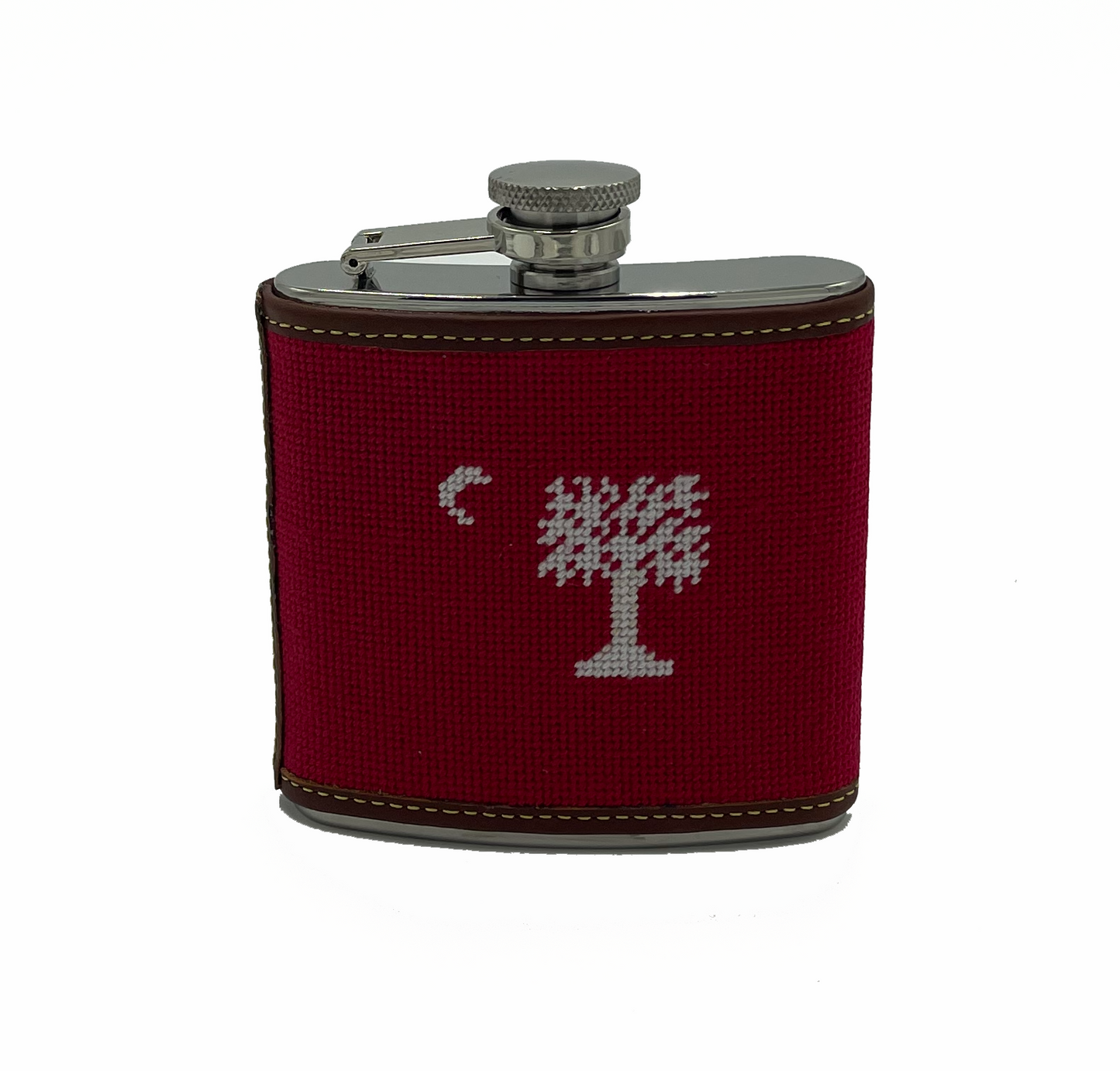 citadel big red needlepoint embroidered leather flask