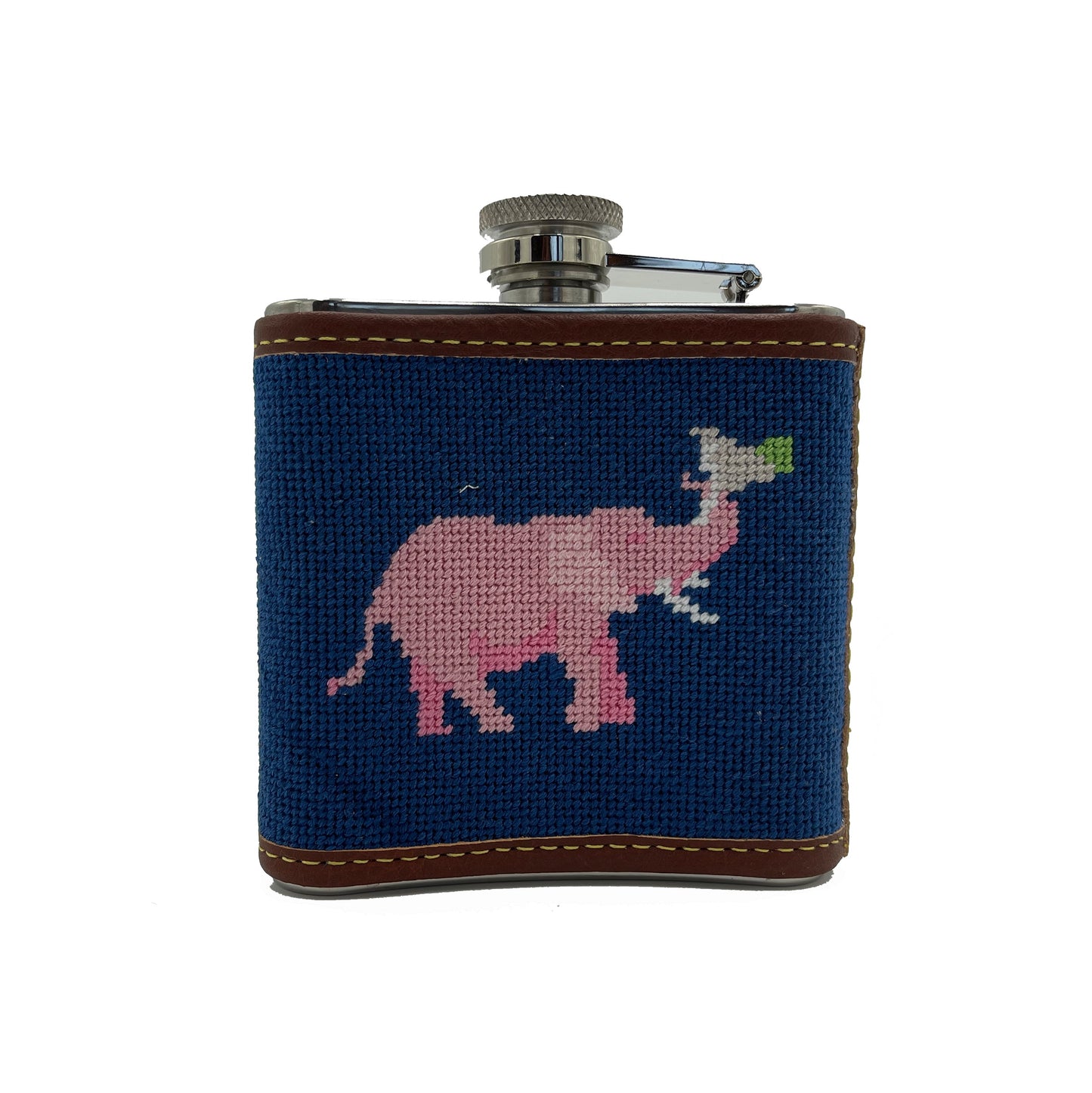 Hand-stitched Needlepoint Flask - Party Elephant