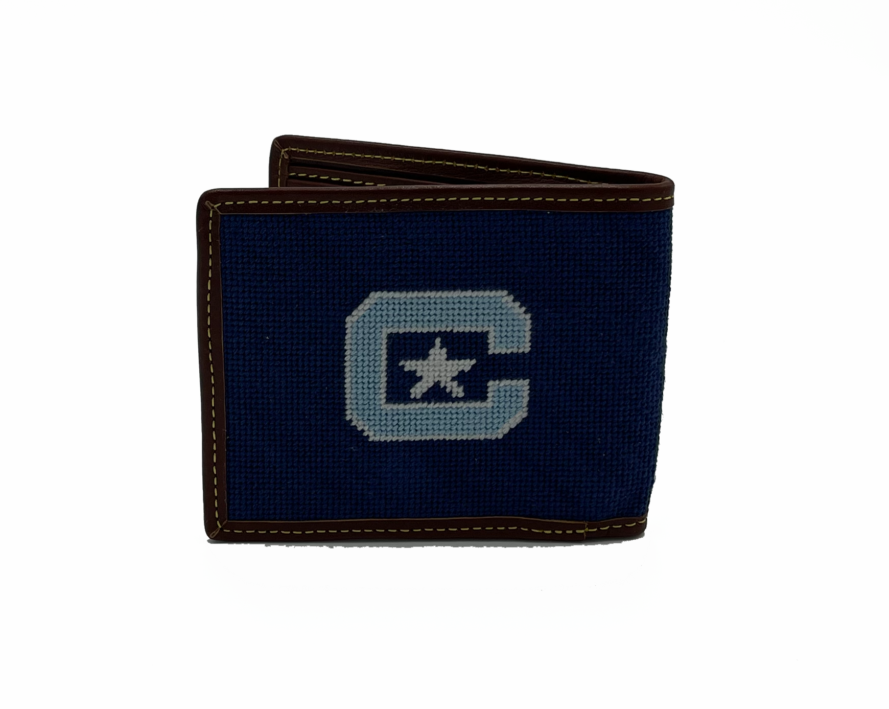 he Citadel needlepoint embroidered leather bifold wallet