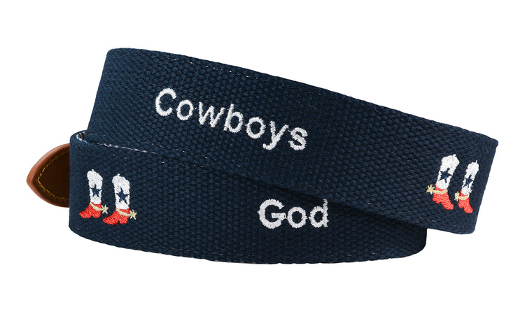 hand-made needle-point belts - god, country, cowboys - charlestonbelt.com