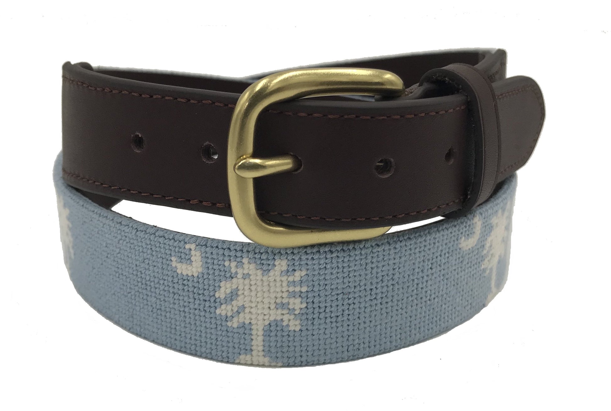 hand-stitched needle-point belt - carolina crescent palmetto - charlestonbelt.com