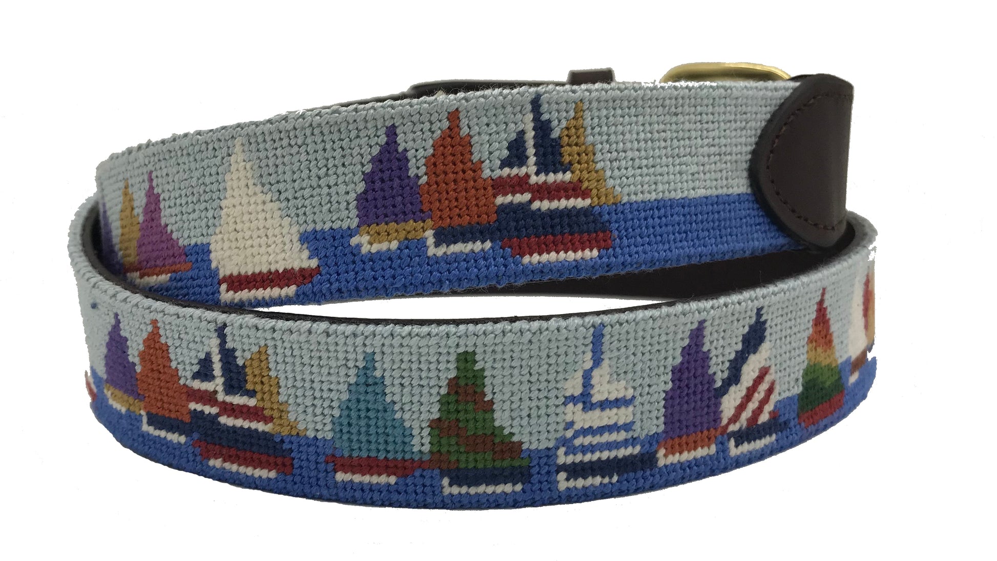 sailing race week artisan needlepoint leather belt