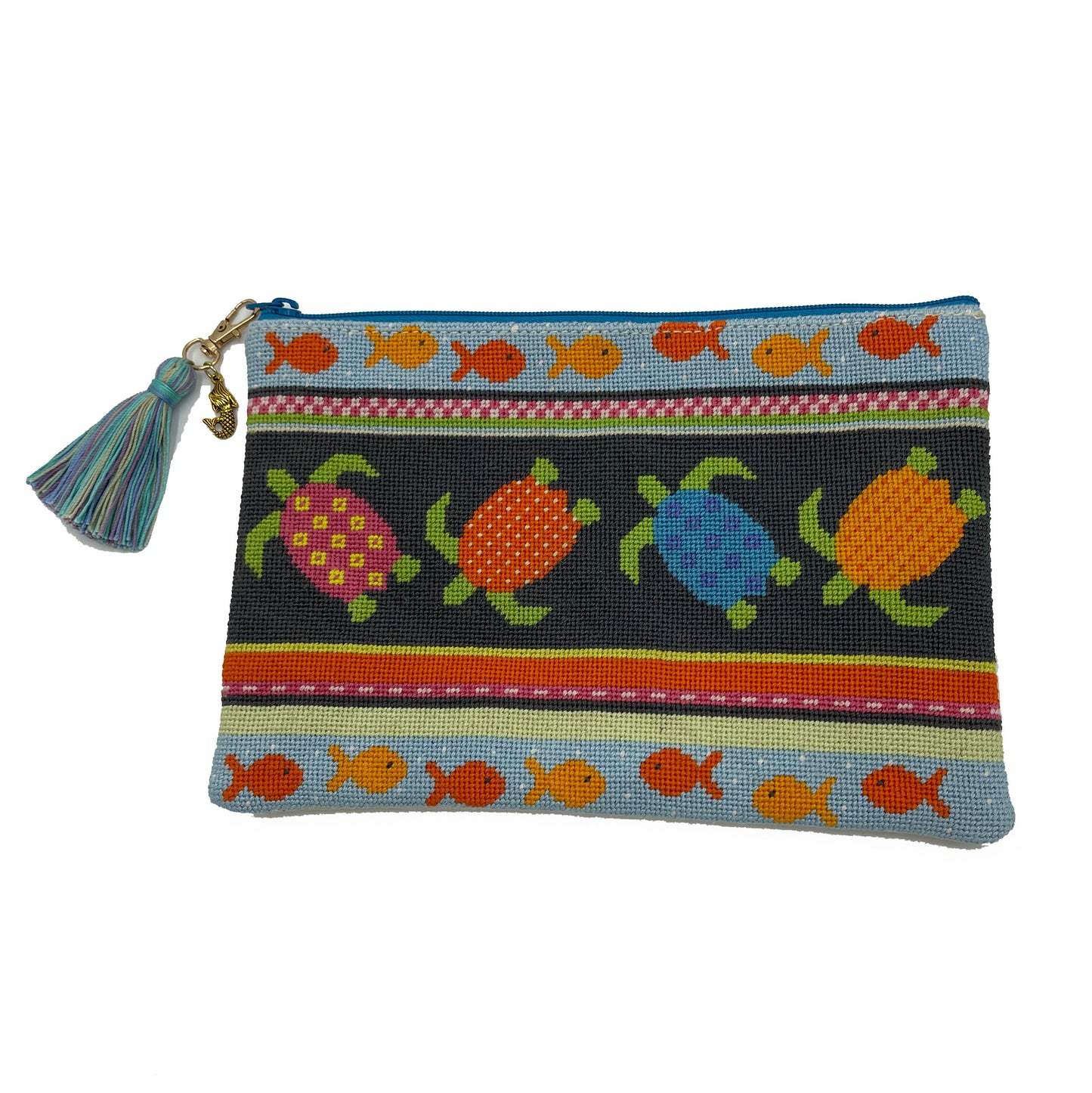 sea turtles artisan needlepoint clutch