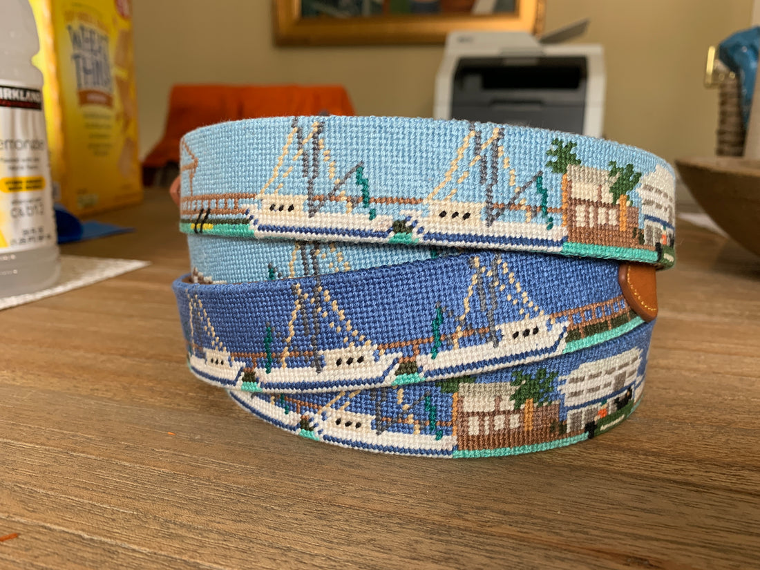 Shem Creek Hand-stitched Needlepoint Belt - Buy Now Before They are Gone!