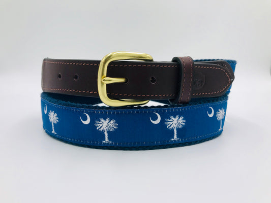 carolina crescent and palmetto - hand-stitched needle-point leader belt - charlestonbelt.com