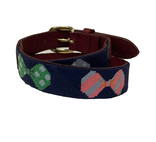 Charleston Belt Bow Ties Hand-stitched Needlepoint Belt - Kids