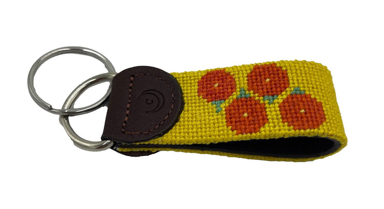 Key Fobs - Marigold Flower Hand-stitched Needlepoint