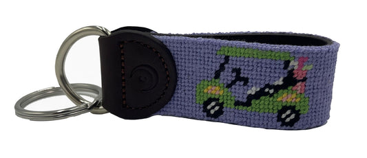 Key Fob - Golf Cart Hand-stitched Needlepoint