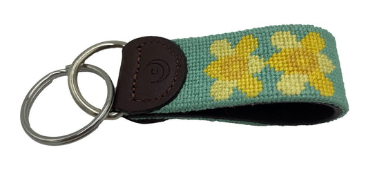 Key Fobs - Daffodil Flower Hand-stitched Needlepoint