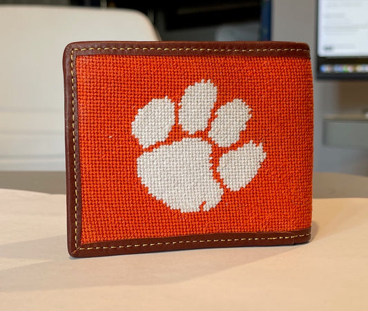 Clemson University Tiger Paw Needlepoint Wallet