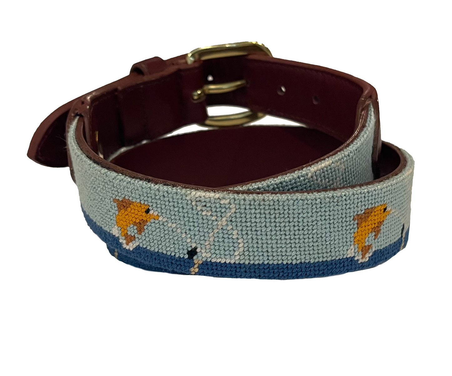 Charleston Belt Fly Fishing Hand-stitched Needlepoint Belt - Kids