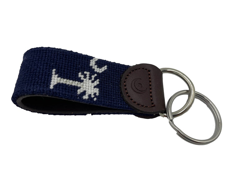 Crescent Moon and Palmetto Hand-stitched Needlepoint Key Fob