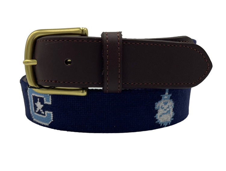 Charleston Belt The Citadel Logo Officially Licensed Hand-stitched Needlepoint Belt in Navy Blue