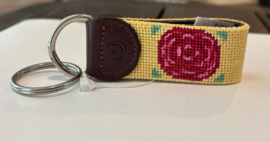 rose flower artisan needlepoint key fob