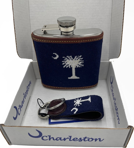 Gift Bundle - Crescent Moon Palmetto Flask and Key Fob